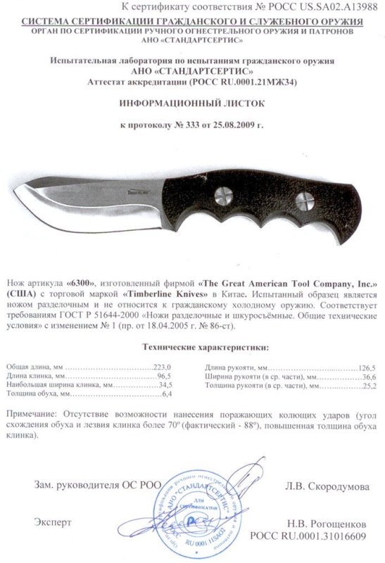 Нож нескладной The Great American Tool Company (GATC) «6300» торговой марки «Timberline»