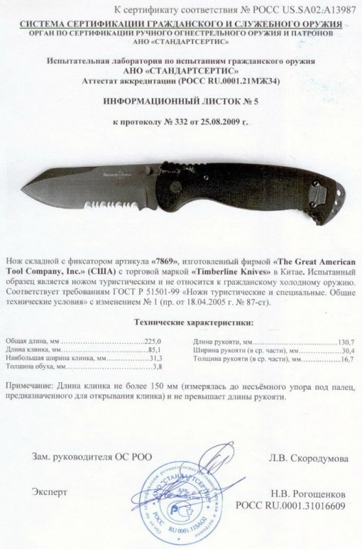 Нож складной с фиксатором The Great American Tool Company (GATC) «7869» торговой марки «Timberline»