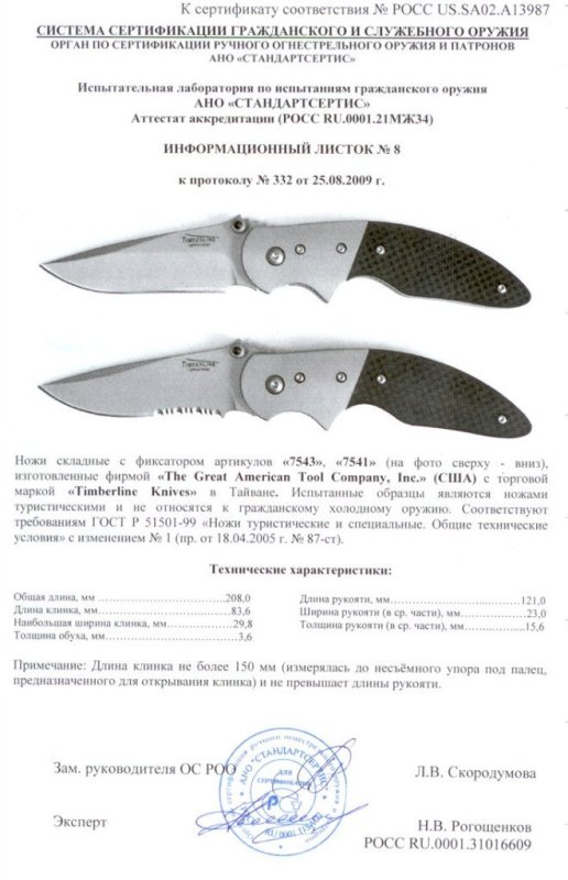 Ножи складные с фиксатором The Great American Tool Company (GATC) «7541» и «7543» торговой марки «Timberline»