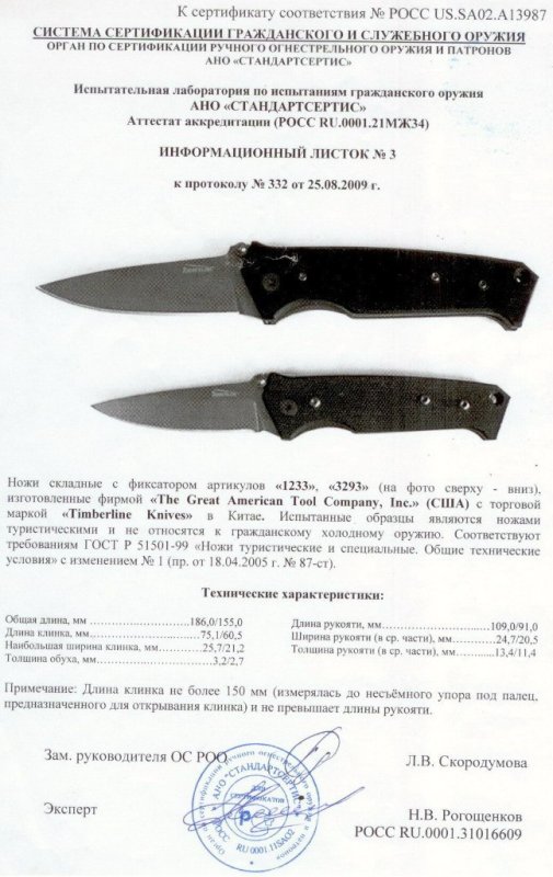 Ножи складные с фиксатором The Great American Tool Company (GATC) «1233» и «3293» торговой марки «Timberline»