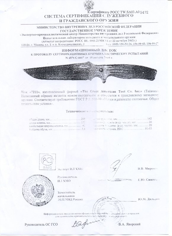Нож нескладной The Great American Tool Company (GATC) «7211»