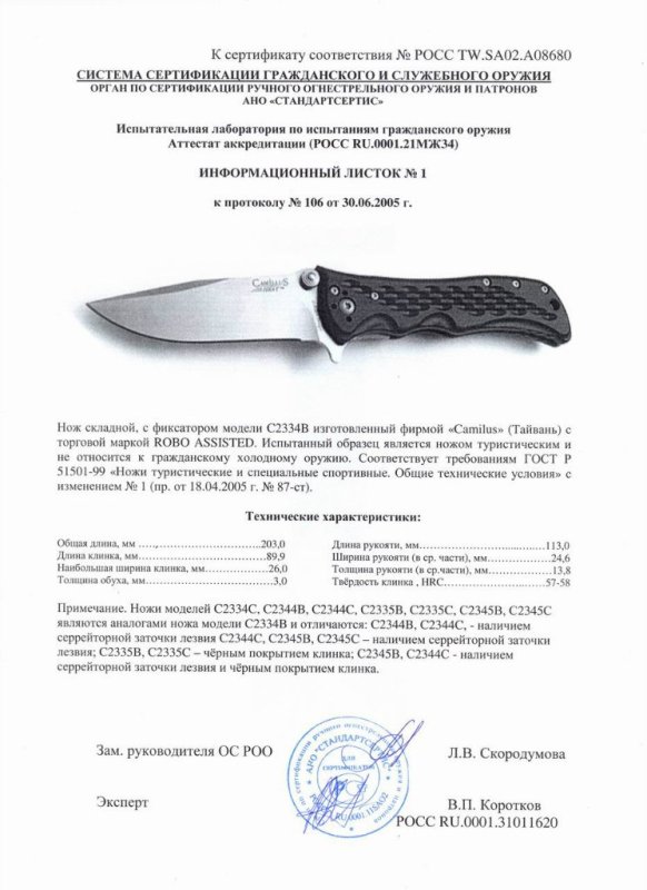 Нож складной с фиксатором Camillus «C2334B»