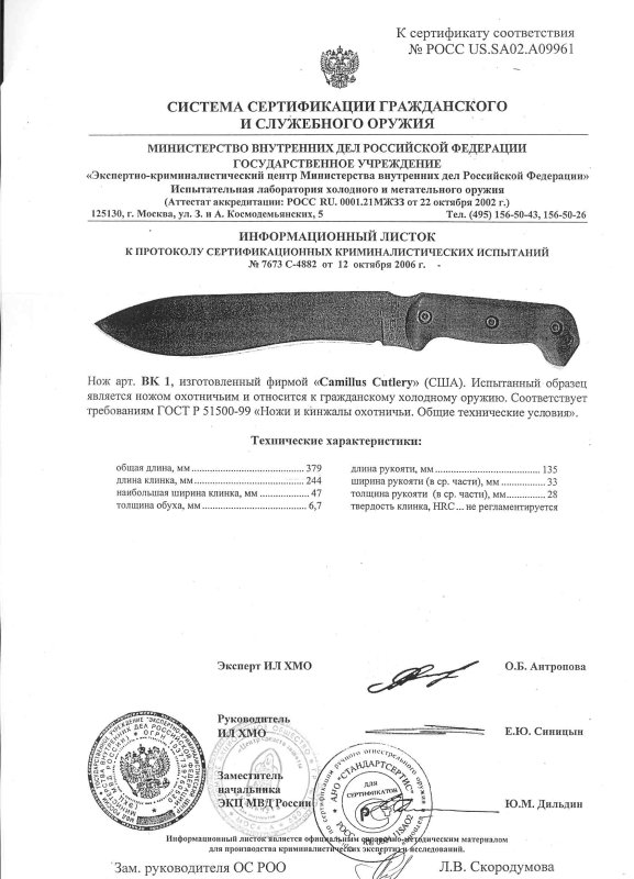 Нож нескладной Camillus BK 1