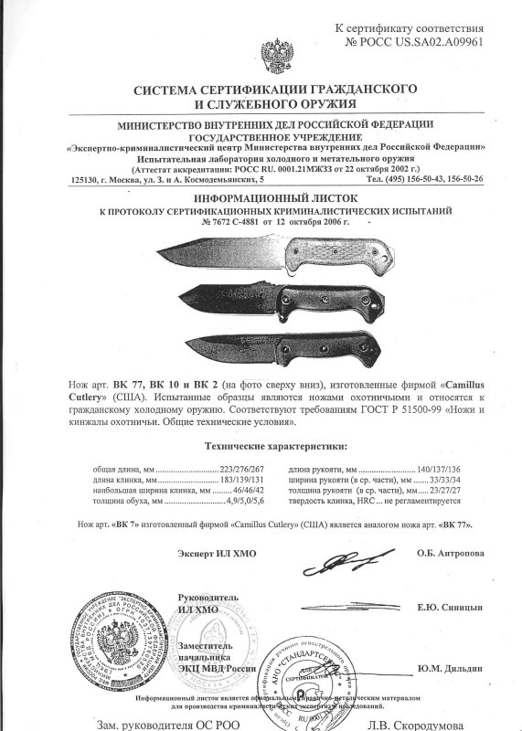 Ножи нескладные Camillus «BK 77», «BK 10» и «BK 2»