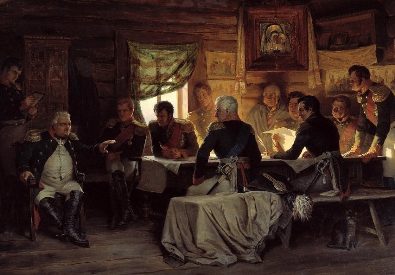 Военный совет в Филях, картина А.Д. Кившенко, 1880 г.