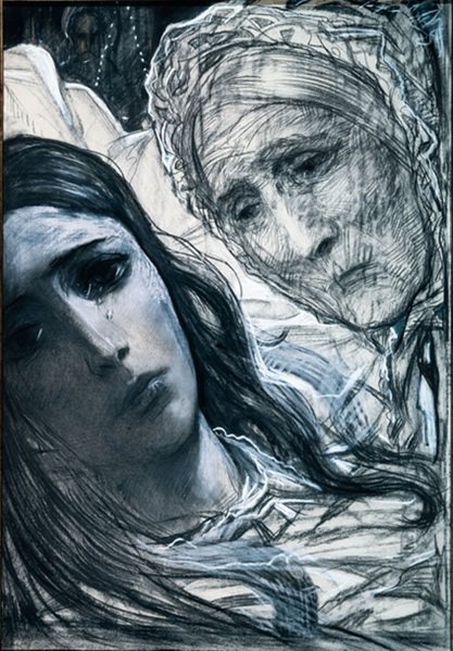 Вера и бабушка. Иллюстрация Ильи Глазунова к роману «Обрыв»