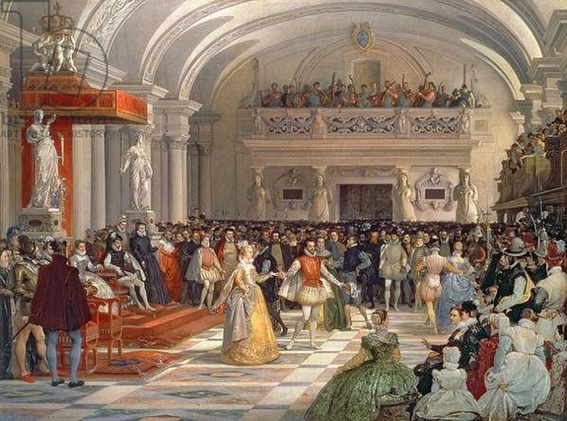 Бракосочетание Генриха IV в зале с кариатидами в Лувре, XVI век