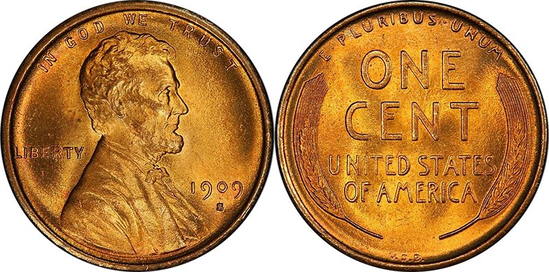 1 цент США 1909 года чеканки Сан-Франциско