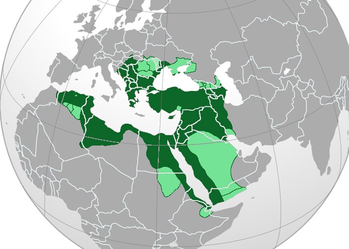 Географическое расположение Османской империи (показано её максимальное расширение к 1590 году)