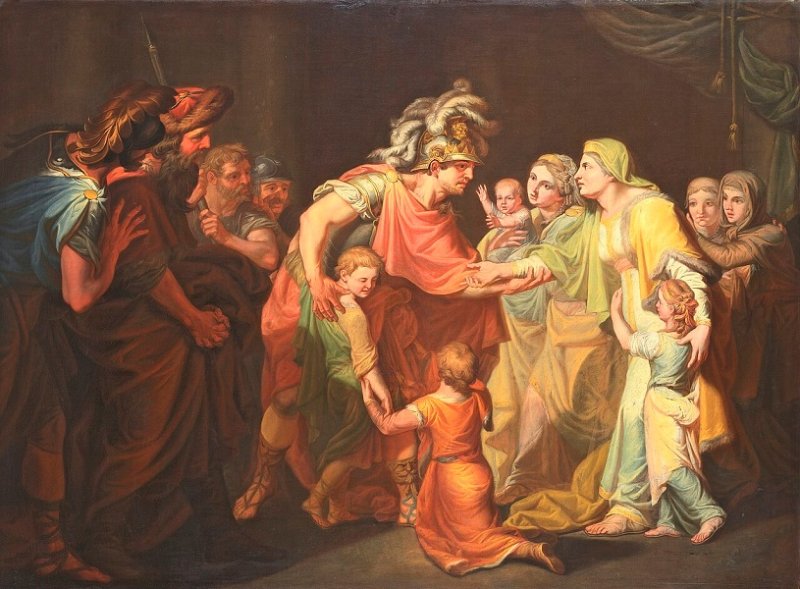 Святослав, целующий мать и детей своих по возвращении в Киев. Картина 1773 г.
