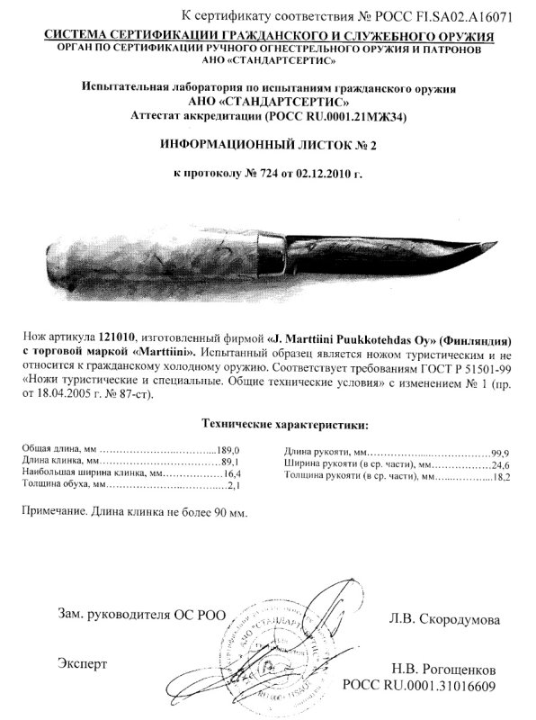 Нож нескладной Marttiini «121010»