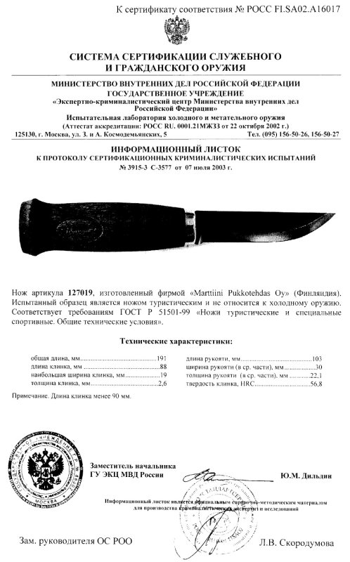 Нож нескладной Marttiini «127019»