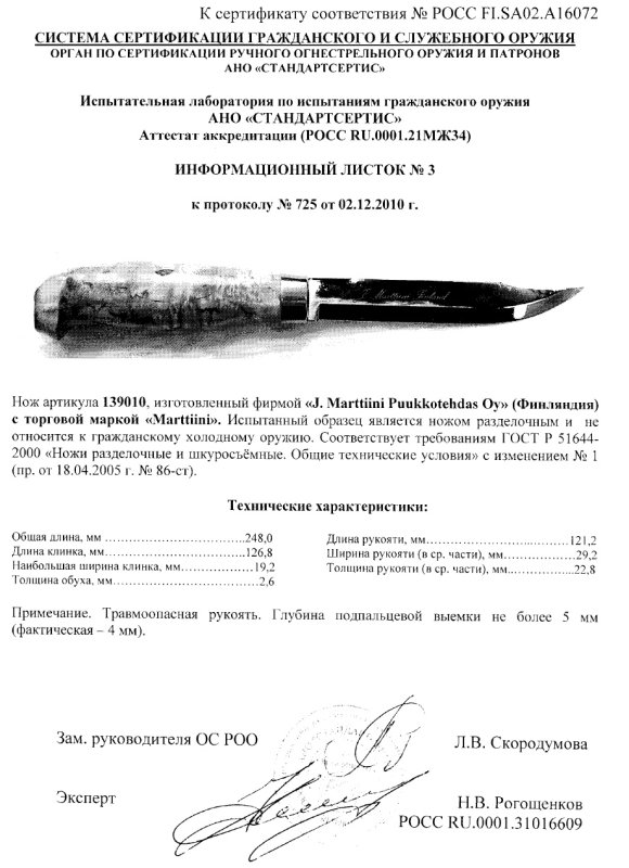 Нож нескладной Marttiini «139010»