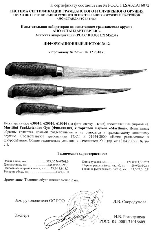 Ножи нескладные Marttiini «630016», «620016» и «610016»