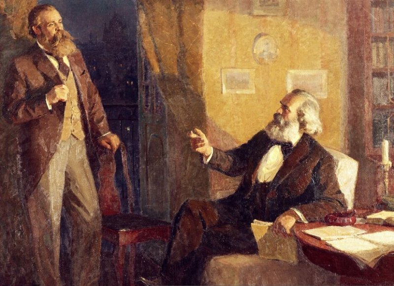 Энгельс и Маркс за обсуждением «Манифеста». Современная картина