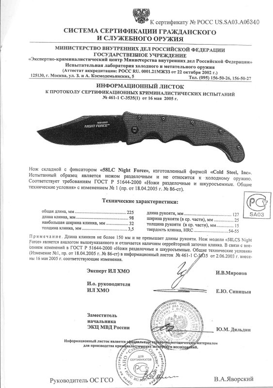 Cold Steel 58LC Night Force