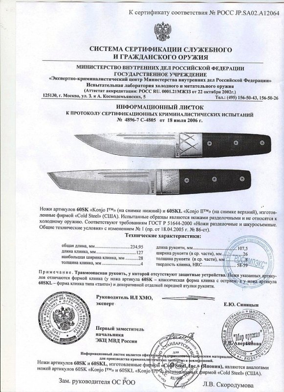 Cold Steel 60SK, 60SKL