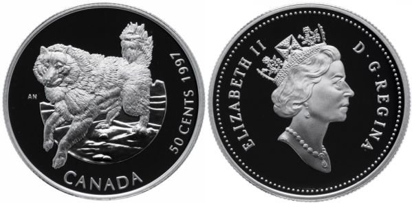 Канада, 50 центов, 1997 год. Эскимосская лайка