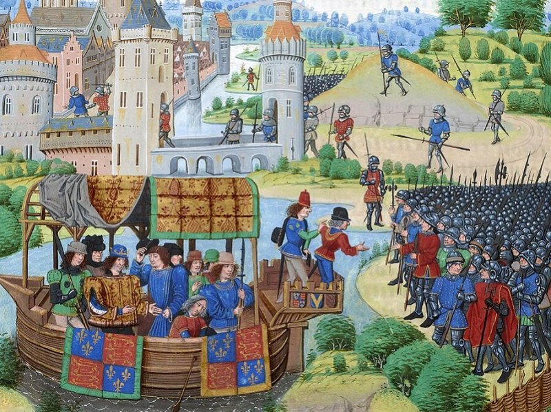 Ричард II встречается с повстанцами Уота Тайлера. Миниатюра хроники 1500 г.
