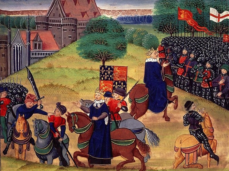 Смерть Уота Тайлера. Миниатюра хроники 1380-х гг.