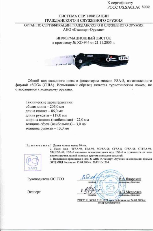 SOG FSA-8 (TFSA-98, FSA-98, SGFSA-98, CFSA-8, CFSA-98, CTFSA-98, STGFSA-98, FSA-5)
