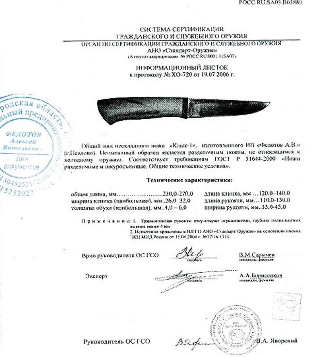 Нож нескладной Алексея Федотова «Клык-1» (ИП Федотов А.В.)