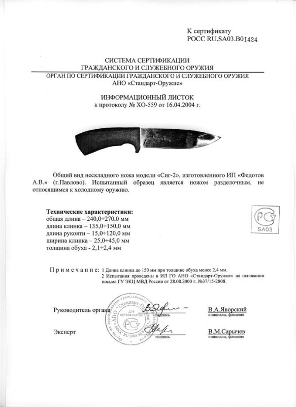 Нож нескладной Алексея Федотова «Сиг-2» (ИП Федотов А.В.)