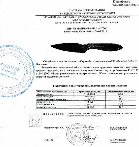 Нож нескладной Алексея Федотова «Стриж-1» (ИП Федотов А.В.)