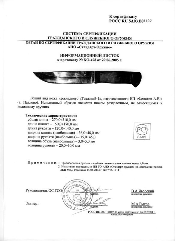 Нож нескладной Алексея Федотова «Таёжный-1» (ИП Федотов А.В.)