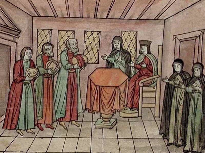 Боярин Шеин с царскими дарами у Марфы Романовой. Миниатюра XVIII в.