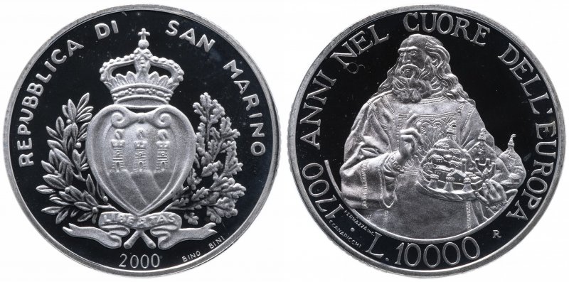 Сан-Марино, 10000 лир 2000 года «1700 лет Республике»