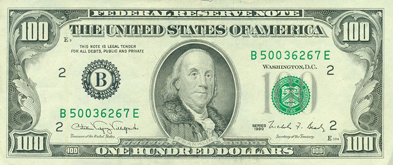 100 долларов США - обеспеченные деньги до 1971 года