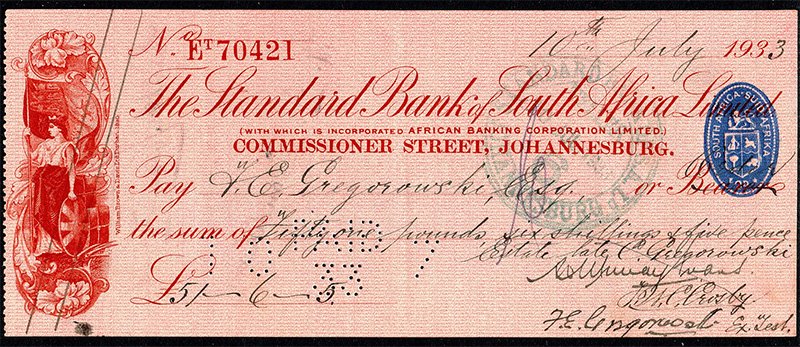 Чек, вырванный из чековой книжки