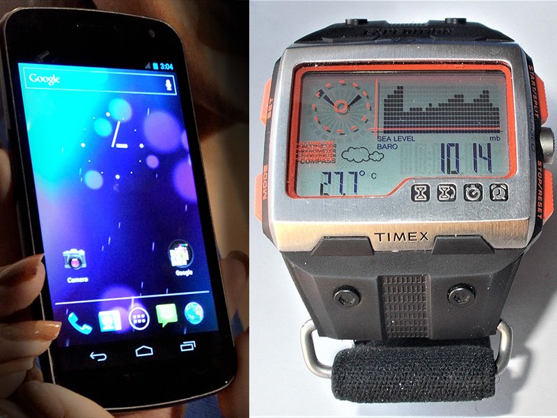Смартфон Galaxy Nexus и часы Timex Expedition WS4 со встроенным барометром