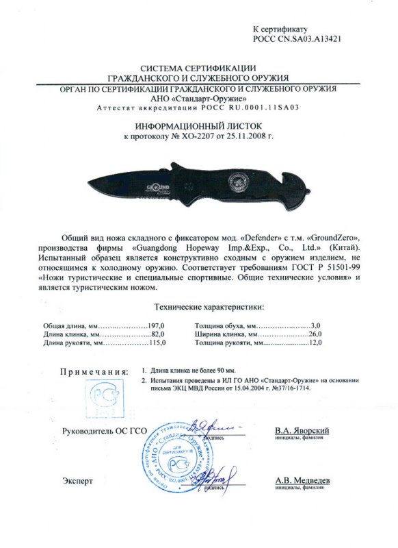 Нож складной с фиксатором GroundZero Defender