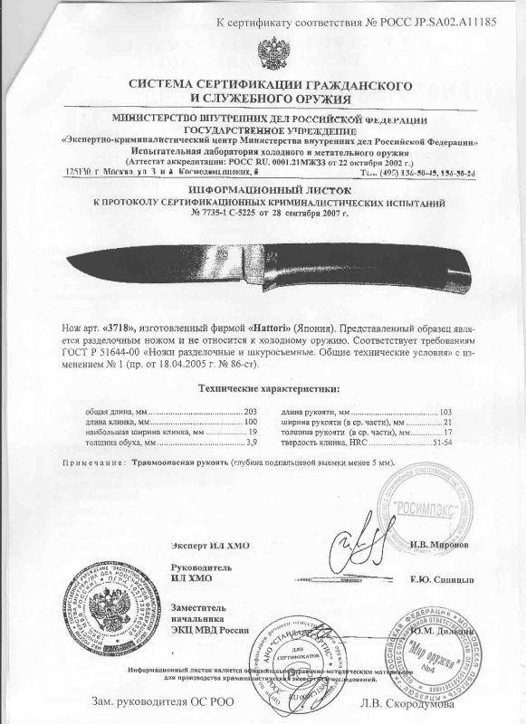 Нож нескладной Hattori «3718»