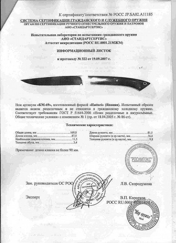 Нож нескладной Hattori «KM-69»
