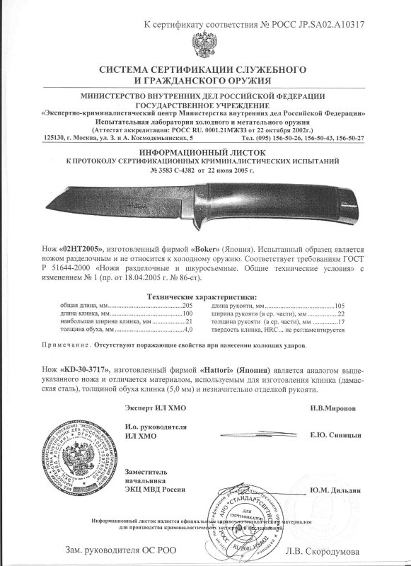 Нож нескладной Hattori «KD 30-3717» (02HT2005 торговой марки Boker)