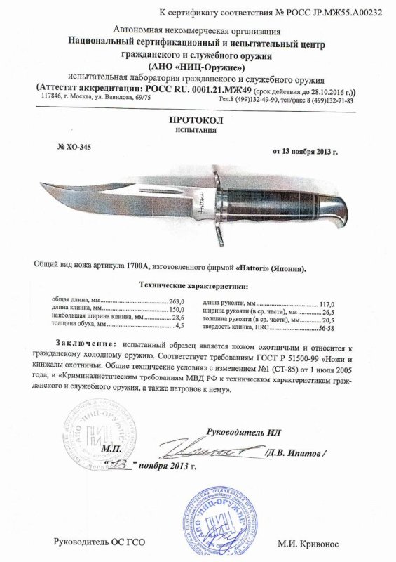 Нож нескладной Hattori «1700A»