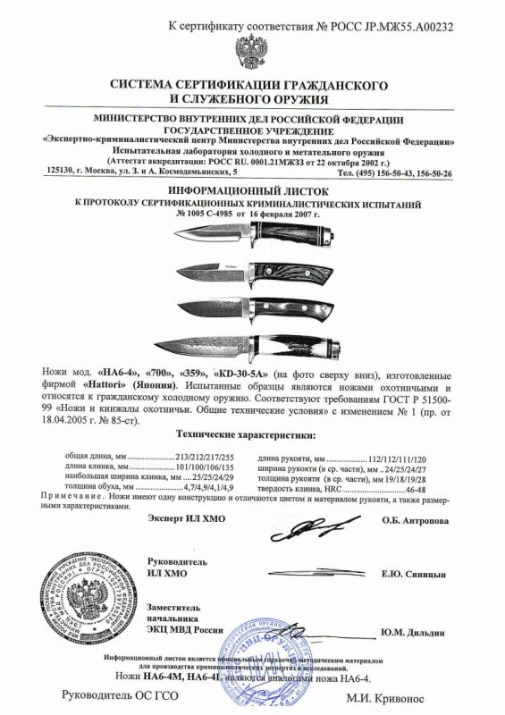 Ножи нескладные Hattori «НА6-4» («НА6-4M», «НА6-4L»), «700», «359», «KD-30-5А»
