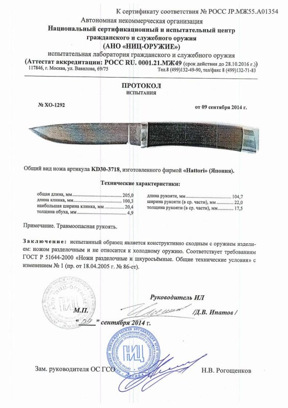 Нож нескладной Hattori «KD 30-3718»