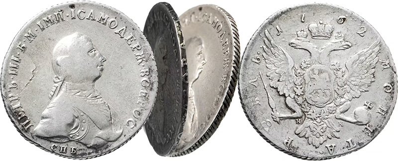 Два варианта гурта на рублях Петра III 1762 года