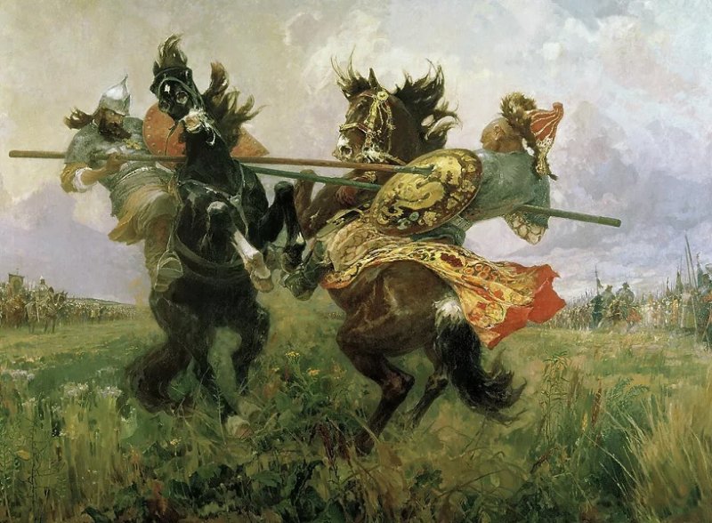 Бой Пересвета с Челубеем. Картина 1943 г.