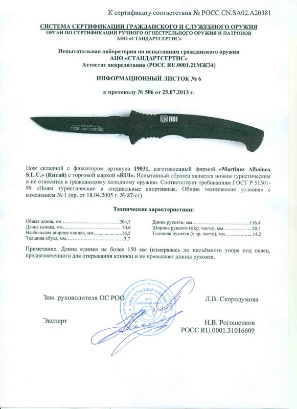 Нож складной с фиксатором RUI 19031