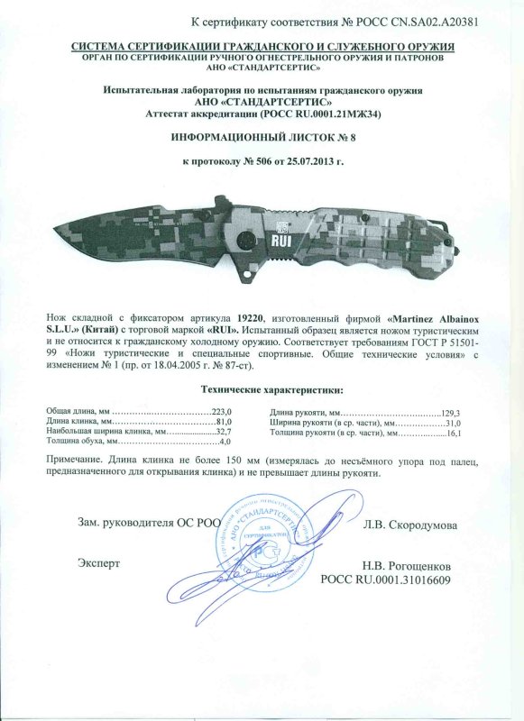 Нож складной с фиксатором RUI 19220