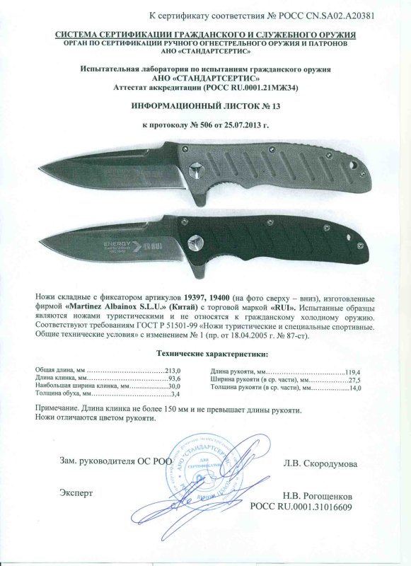 Ножи складные с фиксатором RUI 19397, 19400