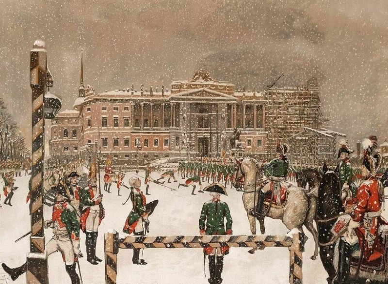 Строевое учение при Аракчееве. Рисунок 1907 г.