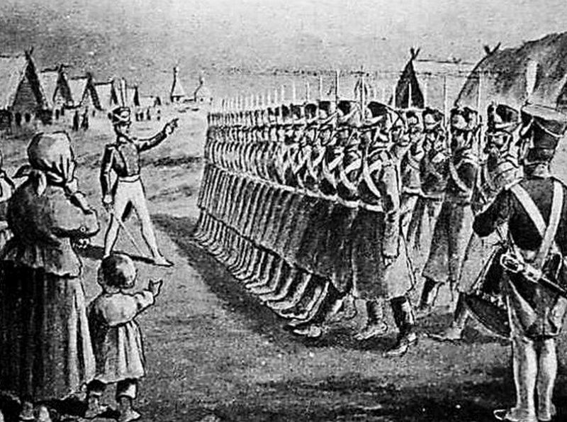 Военное поселение на рисунке 1820-х гг.