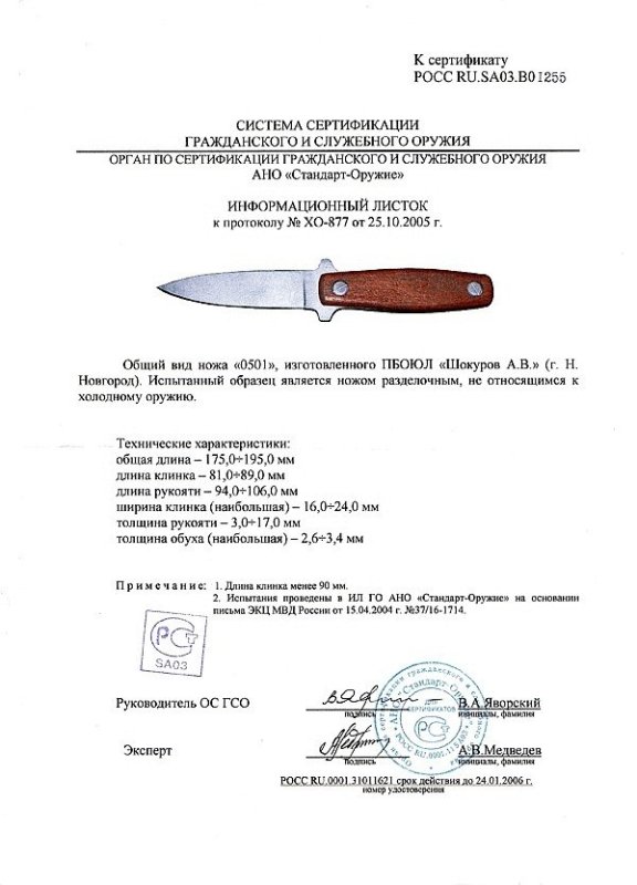 Нож нескладной Shokuroff 0501 (Шокуров)