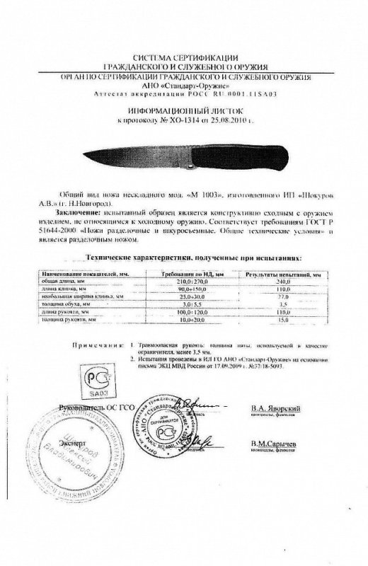 Нож нескладной Shokuroff M-1003 (Шокуров)